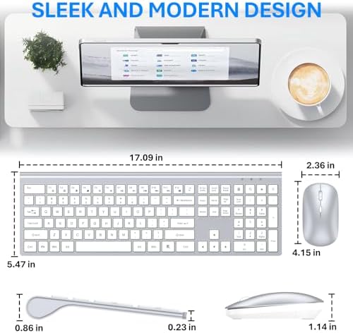 Wireless Keyboard and Mouse Combo, Ultra Slim Full Size Silent Keyboard