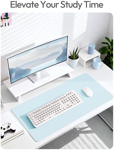 YSAGi Leather Desk Protector, Office Mat, Large Mouse Mat, Non-Slip PU Leather Blotter, Laptop Desk Mat, Waterproof Writing Pad for Office and Home(Baby Blue, 40" x 24")