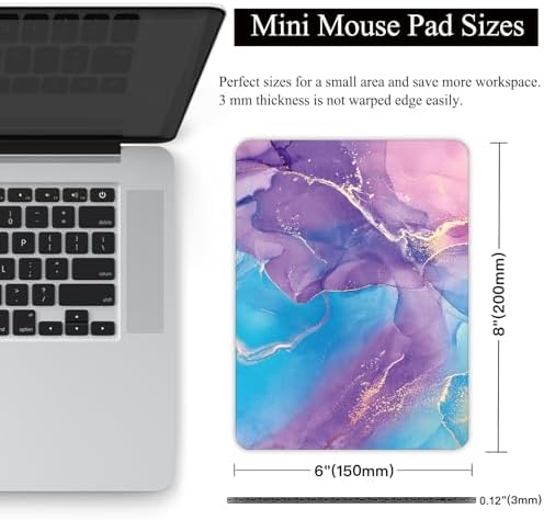 Small Mouse Pad, Mini Mouse Pad 6 X 8 Inch with Non-Slip Rubber Base for Keyboard Tray Laptops Wireless Mouse Home Office Travel, Washable & Portable (Marble Purple Blue)