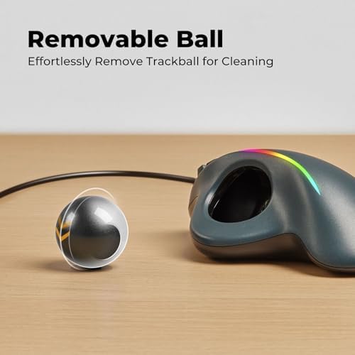 Wired Ergonomic Trackball Mouse, 34mm Thumb Control, RGB Lighting
