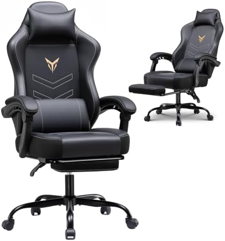 GTPLAYER Gaming Chair with Footrest, Recliner Chair with Headrest & Lumbar Support, Linkage Armrest,Ergonomic Gaming Chair 350lbs, High Back Office Home, Black
