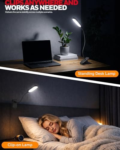 Honeywell Clip On Reading Light, Rechargeable Gooseneck CRI95 4000K Dimming