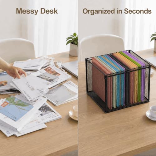 LEKETREE Mesh Hanging File Organizer Box for Desk, Black 1 Pack