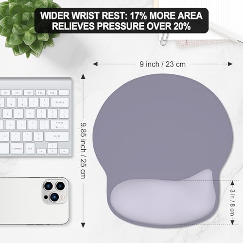 ITNRSIIET Ergonomic Mouse Pad with Wider Memory Foam Wrist Rest +17%, Curved Cushion Reduces Pressure 20%, Pain Relief, Non-Slip, Smooth, Cute Color Desk Accessory, 9.85 x 9 inch, Mist Gray