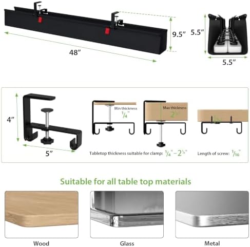 KEEGH Extra Large No Drill Under Desk Cable Management Tray 48 in, Black