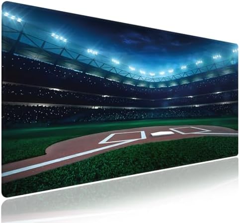 Professional Baseball Field at Night Large Mouse Pad, Stadium Art Desk Mat