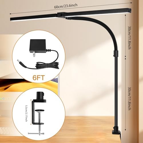 LED Desk Lamp with Base, 18W Dimmable Light, No Remote