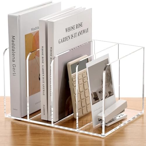 SANRUI Acrylic Magazine Holder Desk Organizer Workspace Sorter Clear 4 Slot