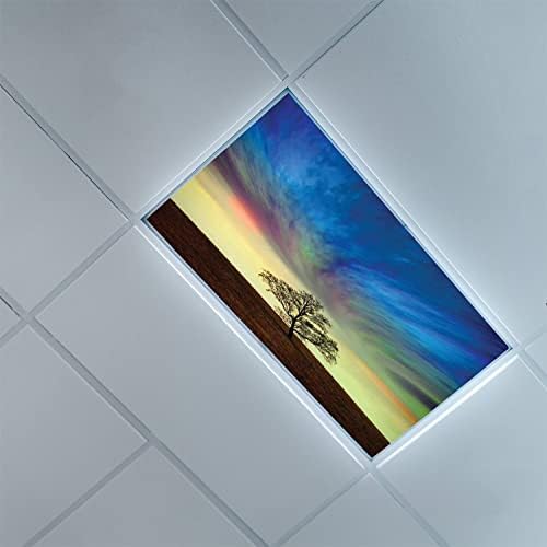 Fluorescent Light Cover Decorative Ceiling Light Filters,Tree Pattern,for Classroom Office Hospitals Home Ceiling Decorative,2ft x 4ft,Brown Lime Blue