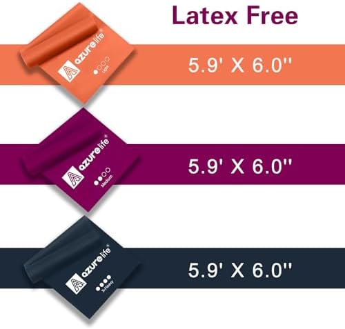 A AZURELIFE Resistance Bands,Professional Long Non-Latex Elastic Stretch Bands,Exercise Bands for Physical Therapy, Yoga, Pilates, Rehab, at-Home or The Gym Workouts, Strength Training