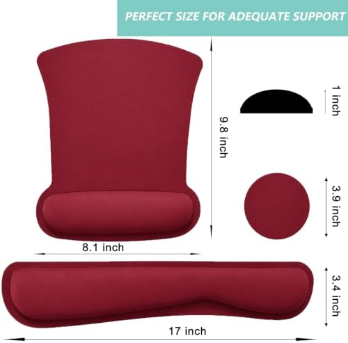 Keyboard Wrist Rest Pad Mouse Pad with Wrist Support Set of 3, Gaming Mousepad with Non-Slip Rubber Base, Ergonomic Memory Foam Mouse Cushion Support for Home Office Laptop Computer, Red