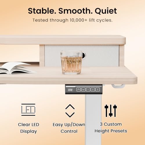 Realbear 55x26 Inch Electric Standing Desk with Drawers, Maple