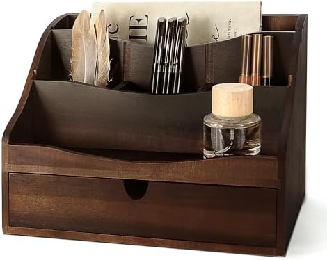 Acacia Wood Mail Organizer: Desktop Organizer for Storage, Dark Brown