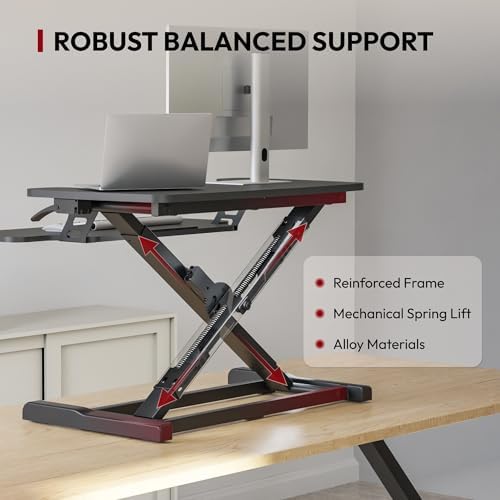 SANODESK Standing Desk Converter 28" Desk Riser for Home Office, Compact Sit Stand Desktop Workstation for Laptop & Monitor, Ergonomic Height Adjustable Riser, Black