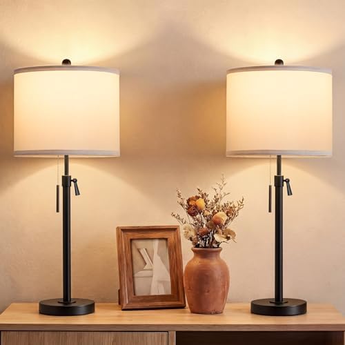 Qingmiao Table Lamps Set of 2, 22" to 30" Adjustable Nightstand Lamps for Bedroom, Dimmable End Table Lamps for Living Room Console Entry Farmhouse Home Decor, New House Warming Gifts