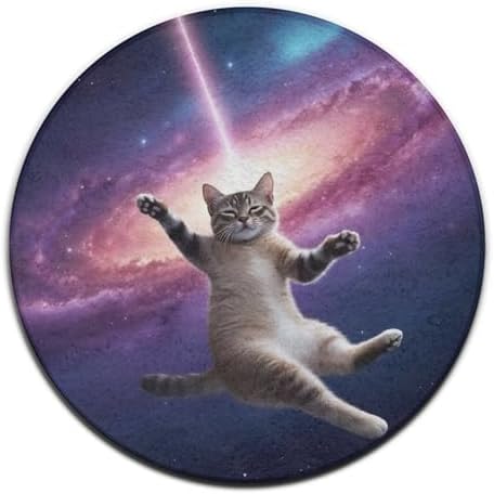 Women's Large Home Decor Mat, Soft Round Yoga Carpet, Non Slip Machine Washable Home Office Circle Rug Funny Space Cat
