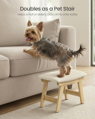 SONGMICS Foot Stool Ottoman, Padded Foot Rest Under Desk, Solid Wood Frame