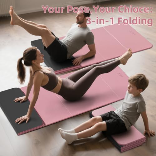 ILILI Foldable Yoga Mat 10mm, Extra Thick, Extra Long, 75x26x0.4 Inch, TPE