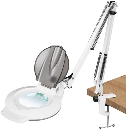 10X & 2200 Lumens Magnifying Glass with Light and Clamp, White
