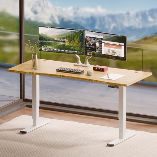 SANODESK Solid Bamboo Dual Motor Standing Desk, 220 lbs, 72×30