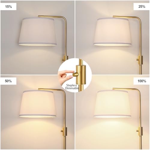 【Upgraded】 Dimmable Floor Lamp, 1000 Lumens LED Edison Bulb Included, Arc Floor Lamps for Living Room Modern Standing Lamp with Shade, Tall Lamps for Living Room Bedroom Office Dining Room - Gold