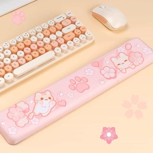 BelugaDesign Sakura Cat Desk Pad | NS Switch Keyboard Laptop Gaming Setup Accessories Mat Large Mat Mousepad | Pastel Pink Bunny Kawaii Cute Anime Desk Mat Blotter Protector with Gel Wrist Support