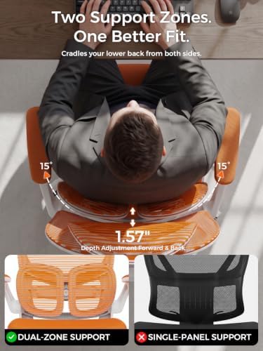 Ergonomic Office Desk Chair, Adjustable Dual Lumbar Support & Thick Seat