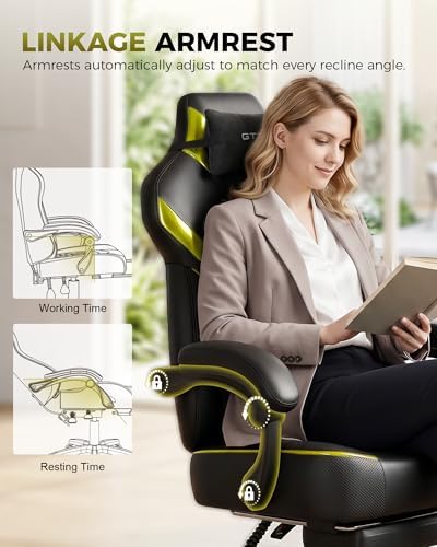 GTPLAYER Big and Tall Gaming Chair with Footrest, High Back Ergonomic Office Chair for Adults, Heavy Duty 350 lbs Capacity, Premium Leather & Iridescent Trim, ACE-Armor, Yellow