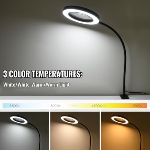 LED Magnifier with Light, 5X Magnifying Desk Lamp with Clamp