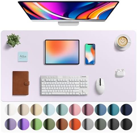 Aothia Faux Leather Desk Mat - Large Mouse Pad, Non-Slip PU Leather Blotter, Waterproof Writing Surface for Office and Home (Soft Lavender, 40" x 24")