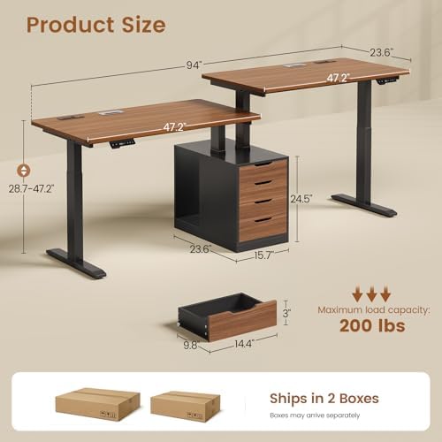 SEDETA Standing Two Person Desk with 4 Drawers, 2 Power Outlets, CPU Stand