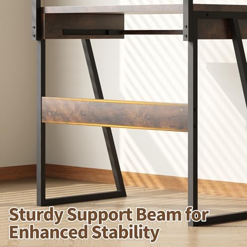 ALISENED 2 Tiers Small Computer Desk for Small Space, Compact Laptop Table Workstation with Keyboard Tray