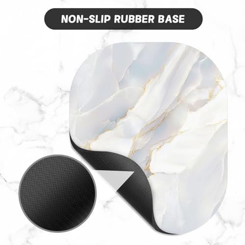 Small Mouse Pad, 6 x 7 Inch, Oval Mini Mouse Pad with Non-Slip Rubber Base for Laptop Wireless Mouse Keyboard Tray Mousepad, White Marble