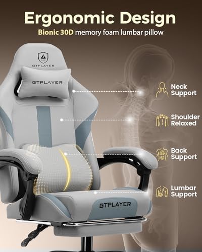 LUCKRACER Big and Tall Gaming Chair, 350Lbs Heavy Duty Office Chairs High Back Computer Chairs with Foot Rest Wide Cushion Lumbar Support Desk Chair Comfy for Adults Breathable Fabric, Light-Grey