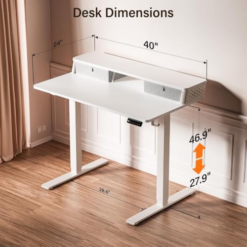 Kingant 40x24 Inch Electric Standing Desk with Dual Drawers, White