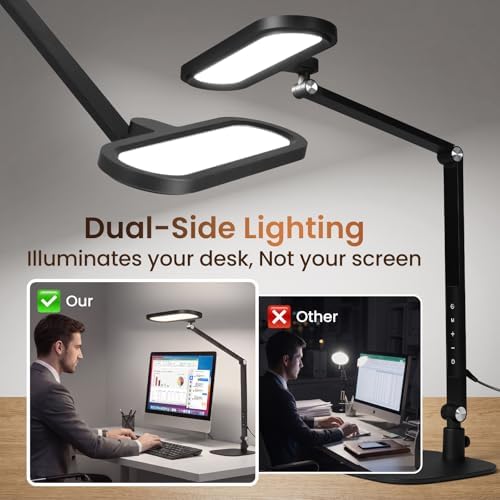 LIONVISON LED Desk Lamps for Office: Clamp & Stand Double Side Desk Light