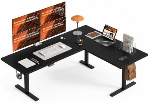 Grandder 75 x 61 Inch L Shaped Standing Desk, Electric Height Adjustable Corner Stand Up Desk, Sit Stand Corner Table Home Office Table, Black Top Black Frame