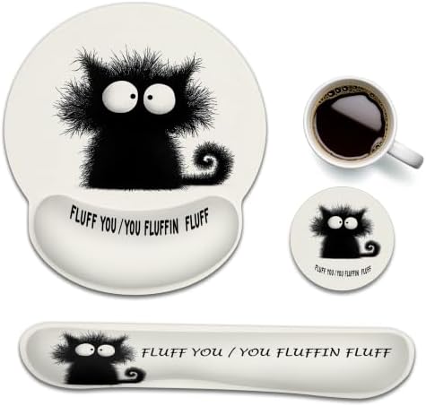 Funny Black Cat Ergonomic Wrist Rest Mouse Pad Set with Keyboard Cushion