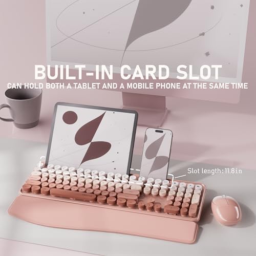 UBOTIE Wireless Keyboard and Mouse Combo, Phone Holder (Peach)