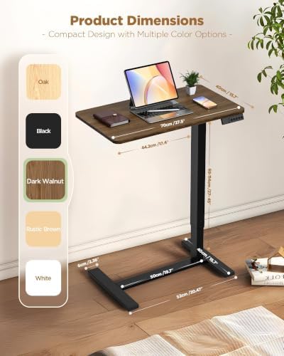28"x 16" Electric Overbed Table, Rolling Laptop Desk for Bed, Walnut
