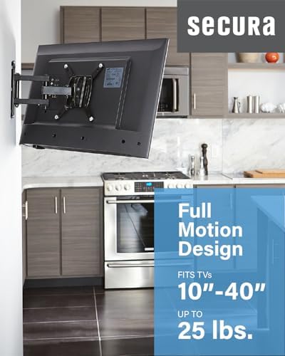SECURA Small Full Motion TV Wall Mount for 10" to 40" Screens up to 100lbs - Tilt, Swivel Extend - Easy DIY TV Mount w/Included Hardware - QSF210