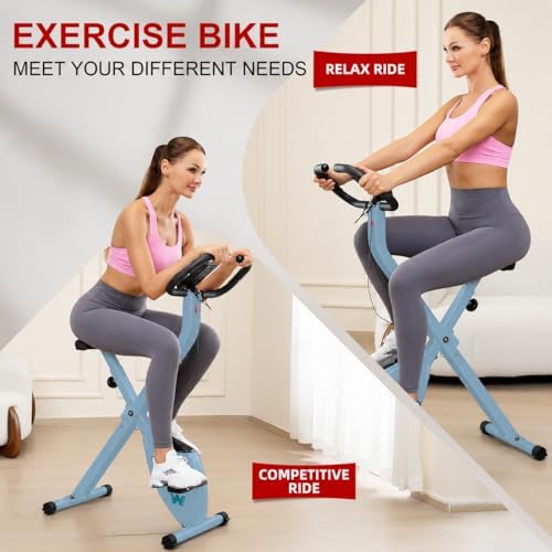 BARWING Stationary Exercise Bike for Home Workout, 5 IN 1 Foldable Indoor Cycling Bike for Seniors, 350LB Capacity, 16-Level Magnetic Resistance, Seat Backrest Adjustments