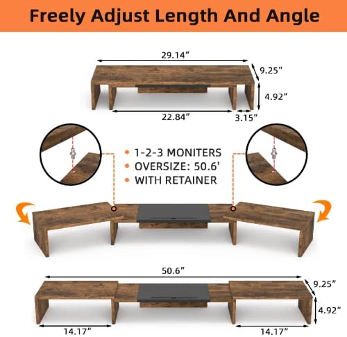 WESTREE Triple Dual Monitor Stand Riser, Extra Long Monitor Stand for 1~2~3 Monitors, Monitor Stand with Length and Angle Adjustable, 3 Shelf Desktop Storage Riser for Monitor Computer Screen Laptop