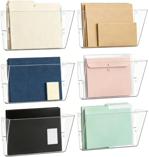 MINDEPOT 6 Pockets Acrylic Wall File Organizer Clear File Holder for Office
