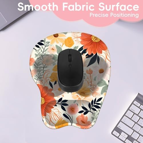 Wrist Support Mouse Pad Anti Slip Rubber Wrist Rest Mousepad 9in X 8in Small Desktop Notebook Mouse Mat for Working and Gaming (M-Orange Floral)