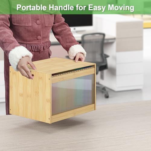 Bamboo Hanging File Box Organizer with Lid, File Folder, Nature, 2 Pack