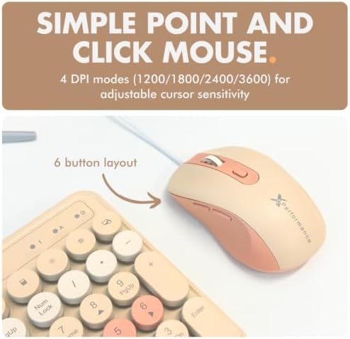 X9 Wired Keyboard and Mouse Combo with Phone/Tablet Holder - Full-Sized 109 Keys Pastel Keyboard and Adjustable DPI, Backlit Keyboard and Mouse for PC, Windows, MAC, Desktop, Laptop - Brown