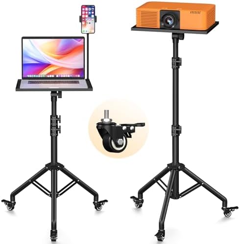 Facilife Projector Stand Tripod on Wheels, Adjustable Height 29-44 Inches, Laptop Tripod Stand Rolling, Heavy Duty Projector Tripod Metal Construction, Multifunctional for Office & Home (29-44 Inches)