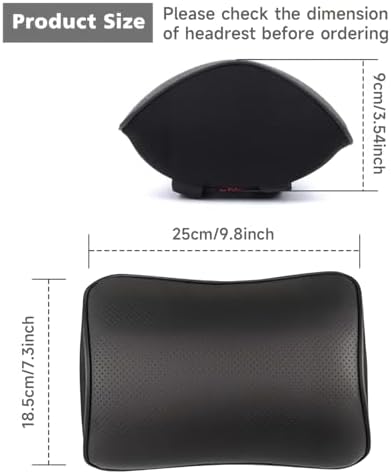 Aukee Car Headrest Pillow with Genuine Leather Cover Memory Foam Neck Cushion with 4 Extension Straps Adjuatable and Comfortable for Driving Home Office Black (Pack of 2)