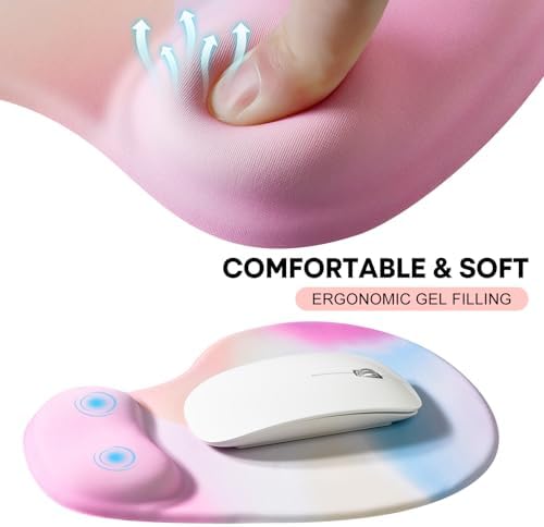 JIKIOU Ergonomic Mouse Pad with Gel Wrist Rest 2Pack,Portable Small Rainbow